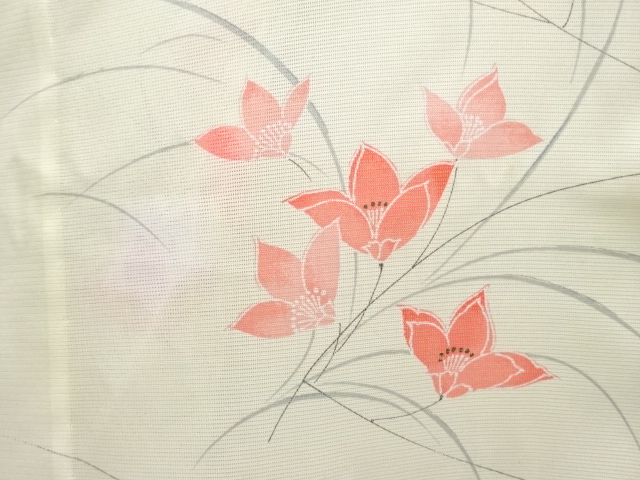  駒絽 草花模様小紋着物